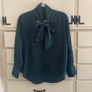 Ann Taylor, Green Bow Blouse, Size SP
